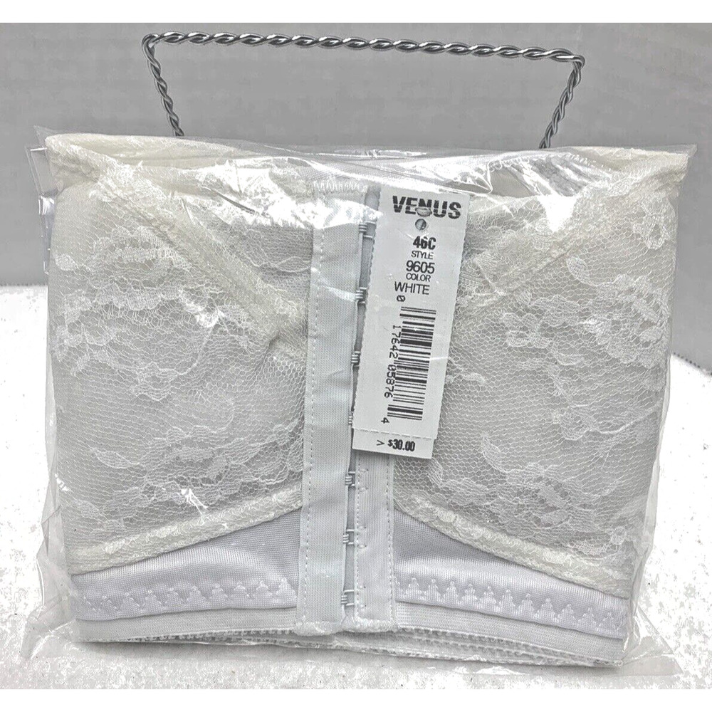 VENUS Front Close No Wire Back Support Bra #9605 White Soft Cup Lace 46C NEW